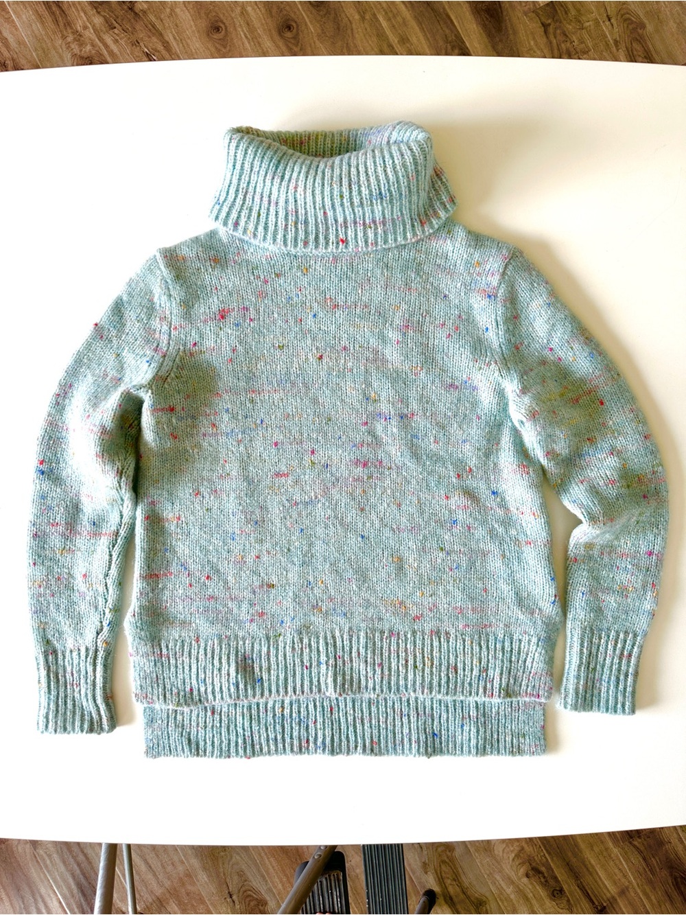 Banana Republic Cowl Neck Rainbow Speckled Tweed Knit Sweater in Light Blue XS